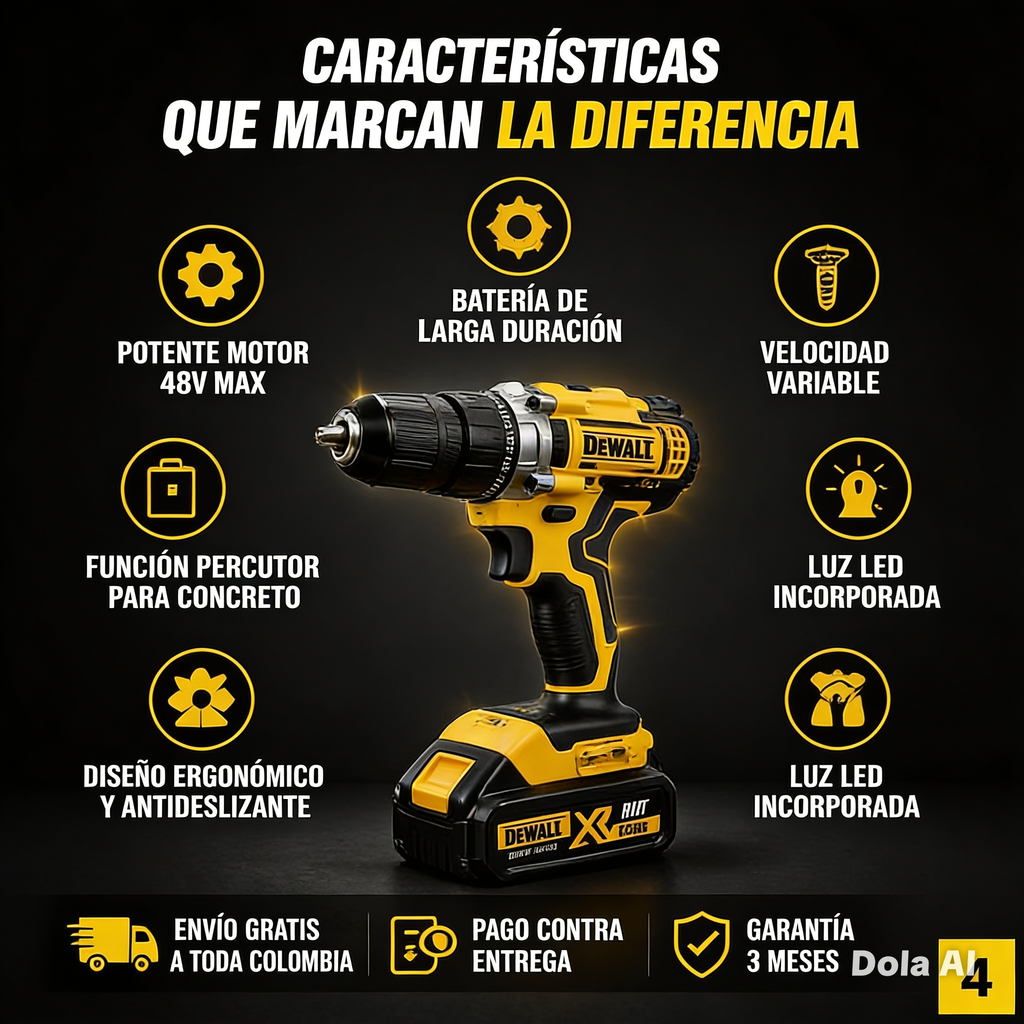 🔧 Kit Taladro Percutor Inalámbrico 48V + 2 Baterías + Maletín Completo