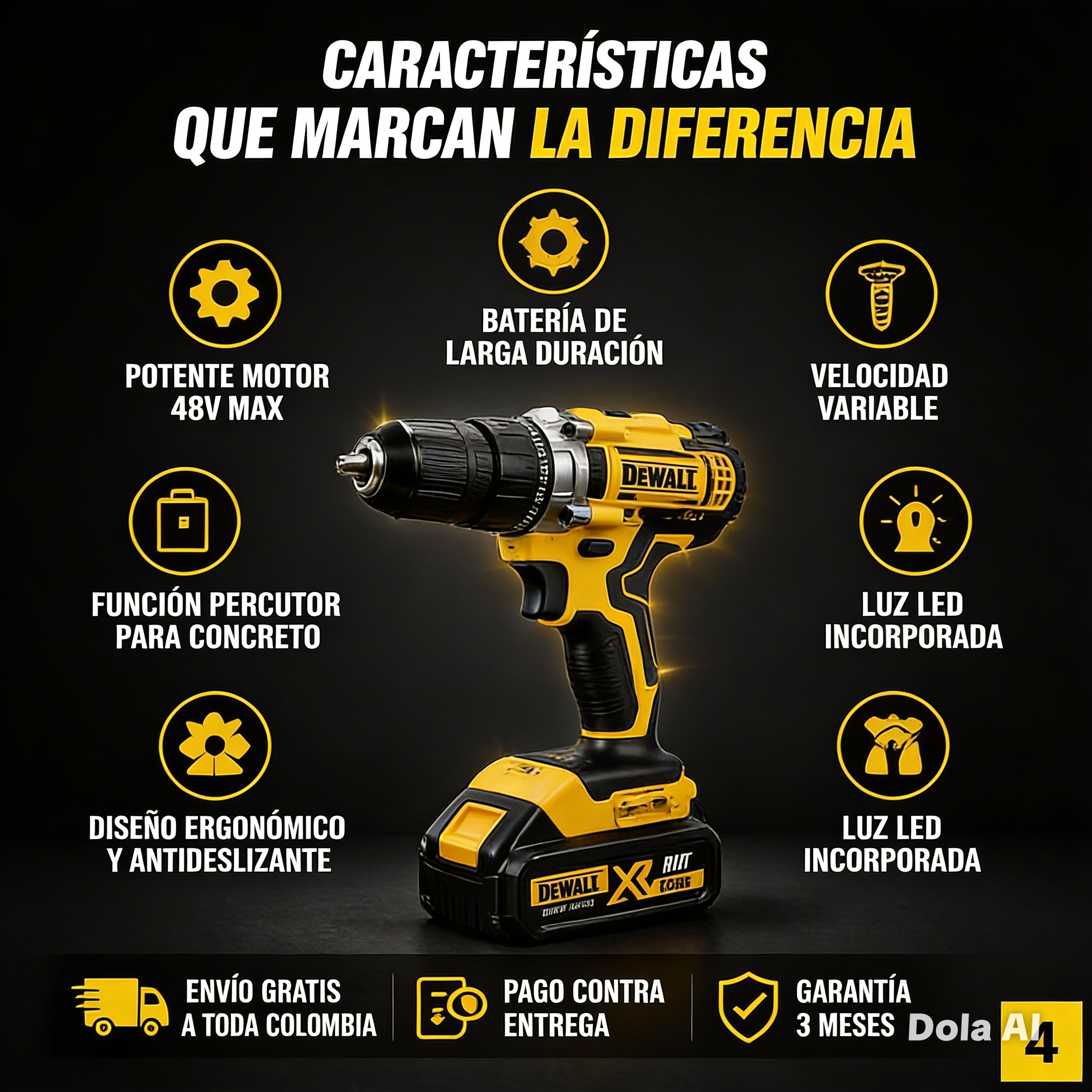 🔧 Kit Taladro Percutor Inalámbrico 48V + 2 Baterías + Maletín Completo
