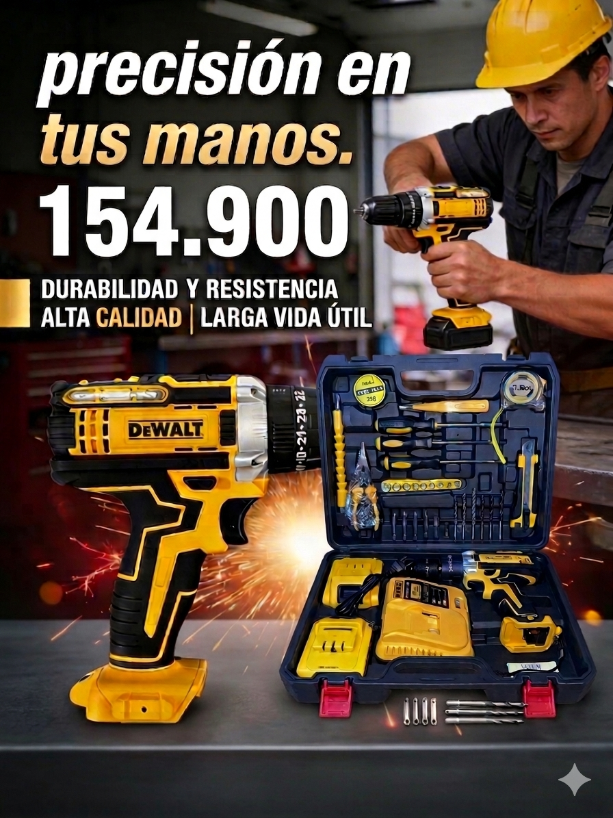 🔧 Kit Taladro Percutor Inalámbrico 48V + 2 Baterías + Maletín Completo